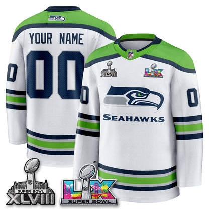 SEA 2X S.Bowl Champions Patch Custom Hockey Jersey - Stitched