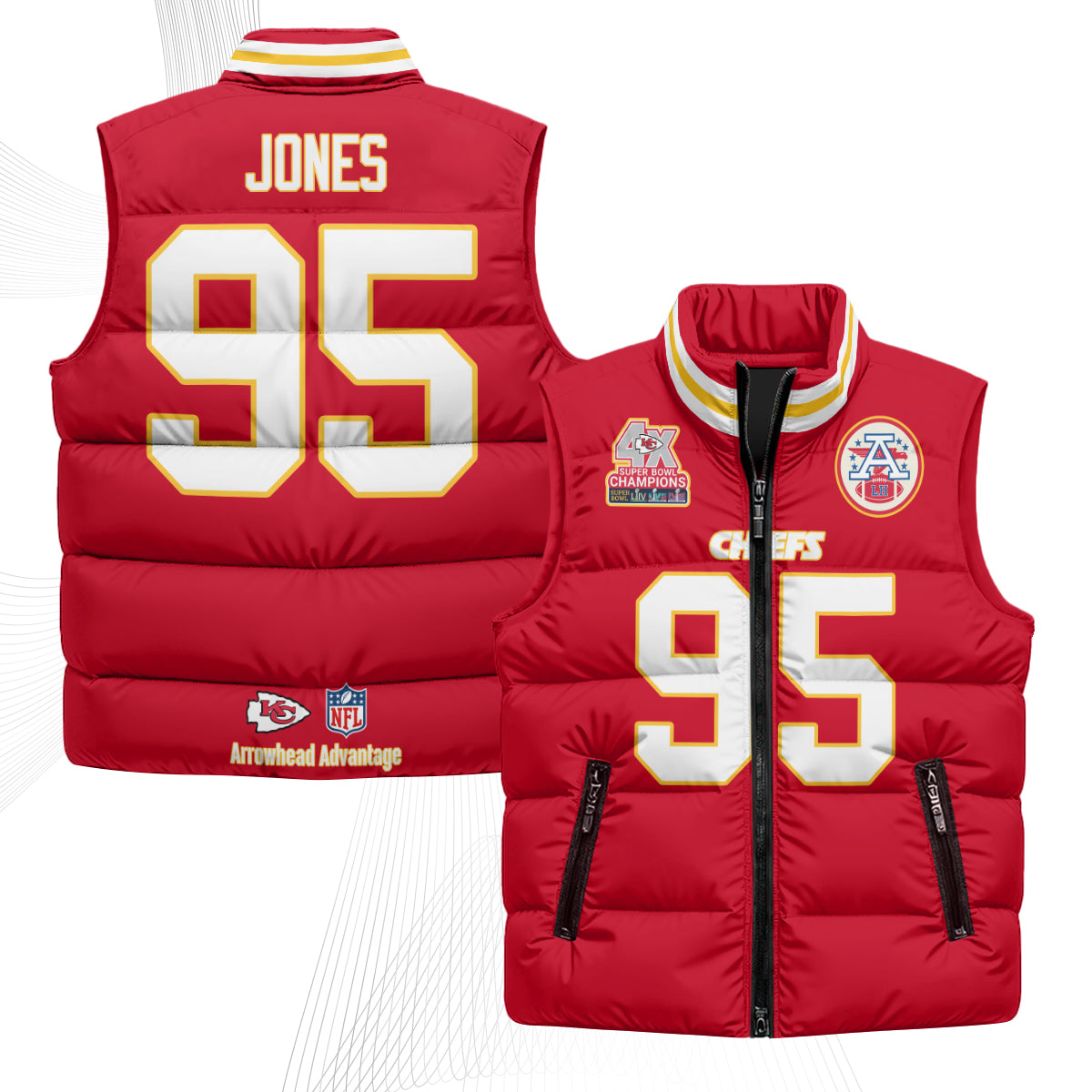 Kansas City Chiefs 4X Champs Gold Edition Puffer Vest - Printed