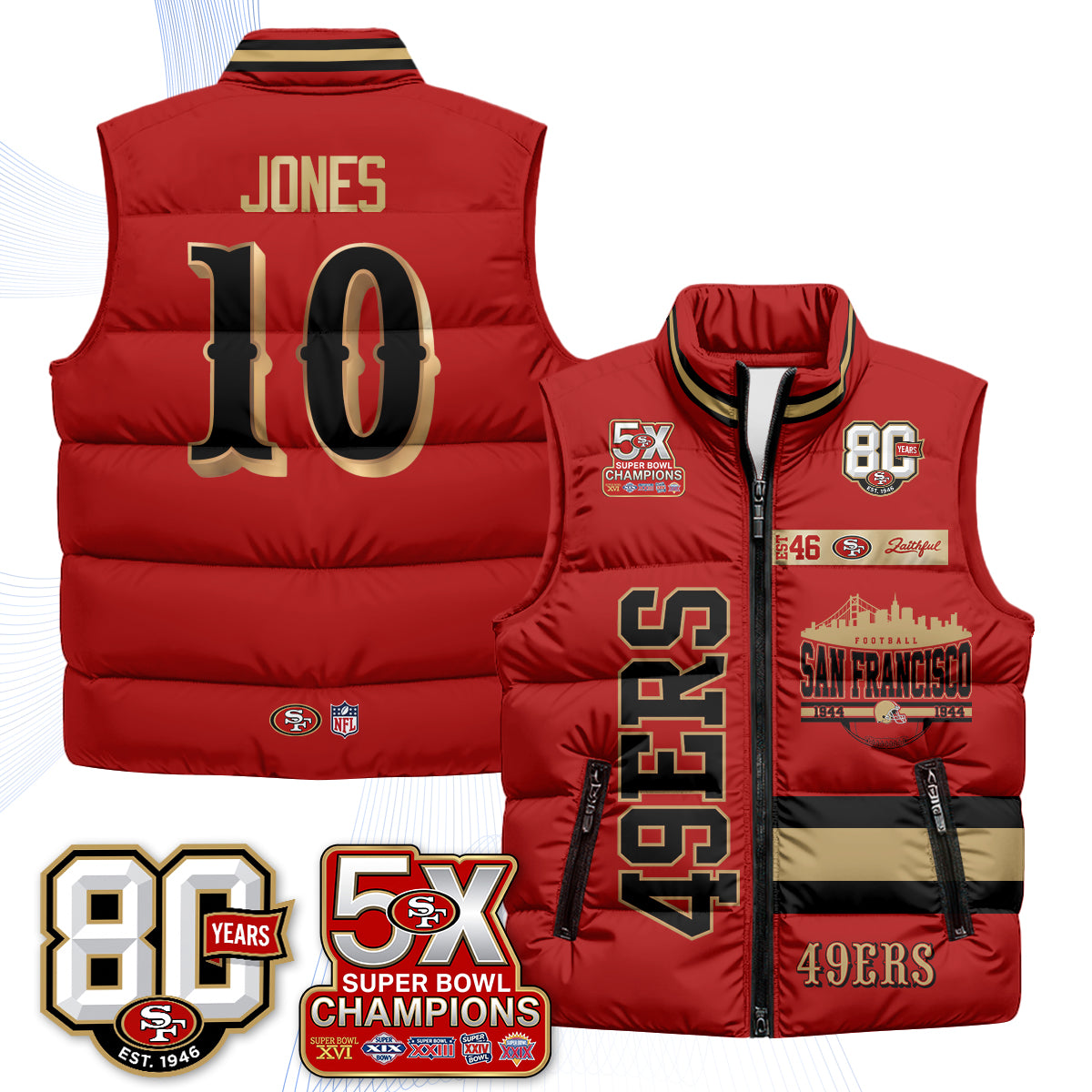 San Francisco 49ers Faithful to The Bay Puffer Vest - Printed