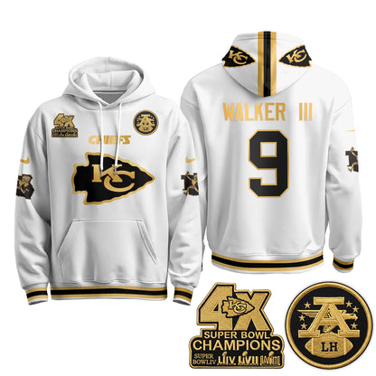 Kansas City Chiefs 4X Champs Gold Edition Hoodie - Stitched