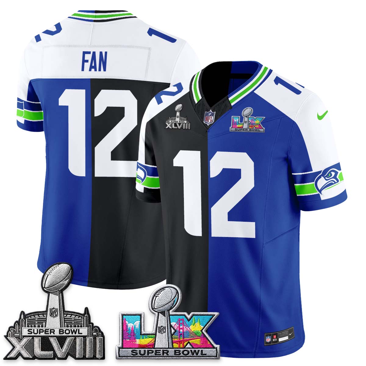 Seattle Seahawks Throwback 2 SB Patches Vapor Jersey - Stitched
