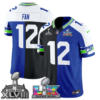 Seattle Seahawks Throwback 2 SB Patches Vapor Jersey - Stitched