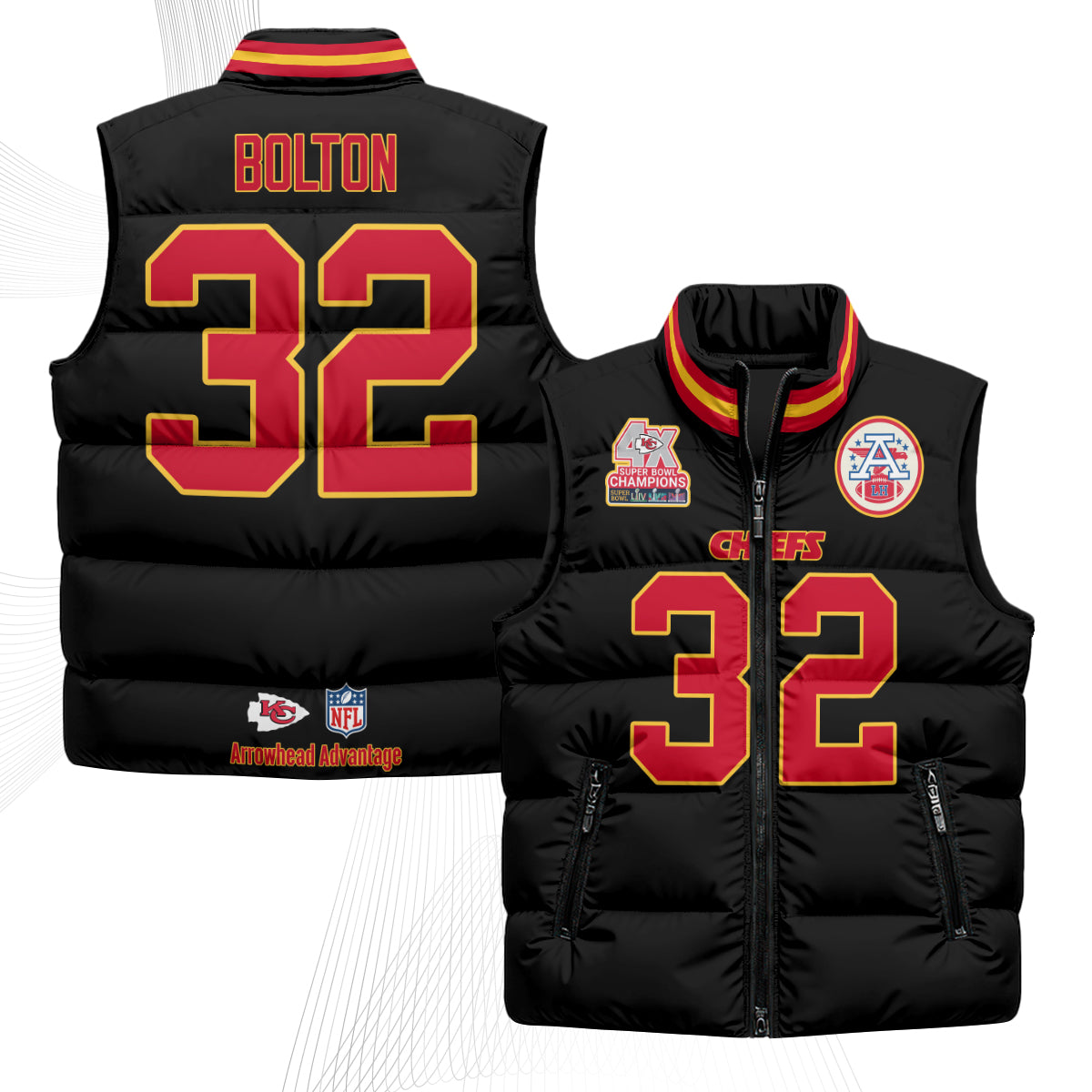 Kansas City Chiefs 4X Champs Gold Edition Puffer Vest - Printed