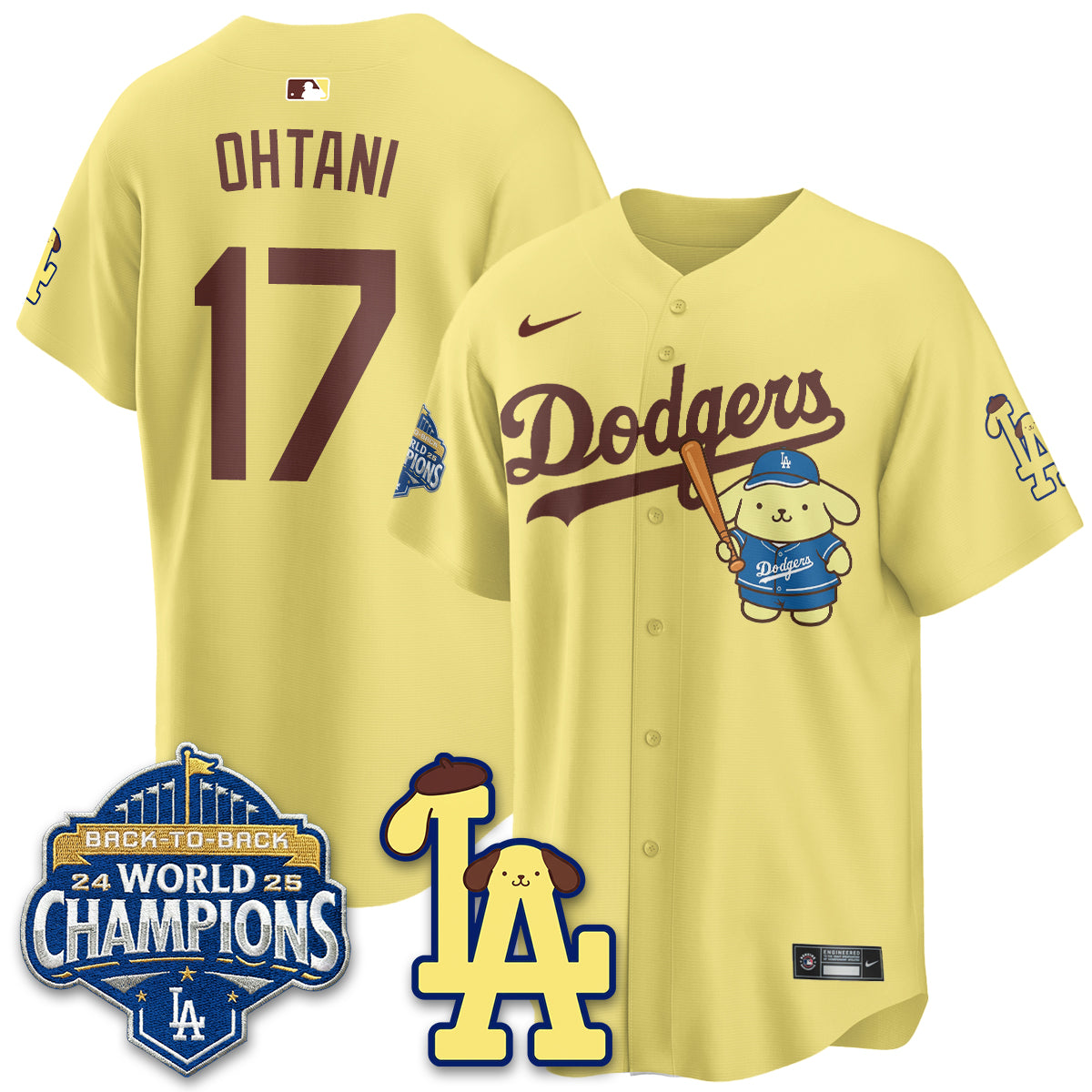 Los Angeles Dodgers Pompompurin Edition Vapor Jersey - Stitched