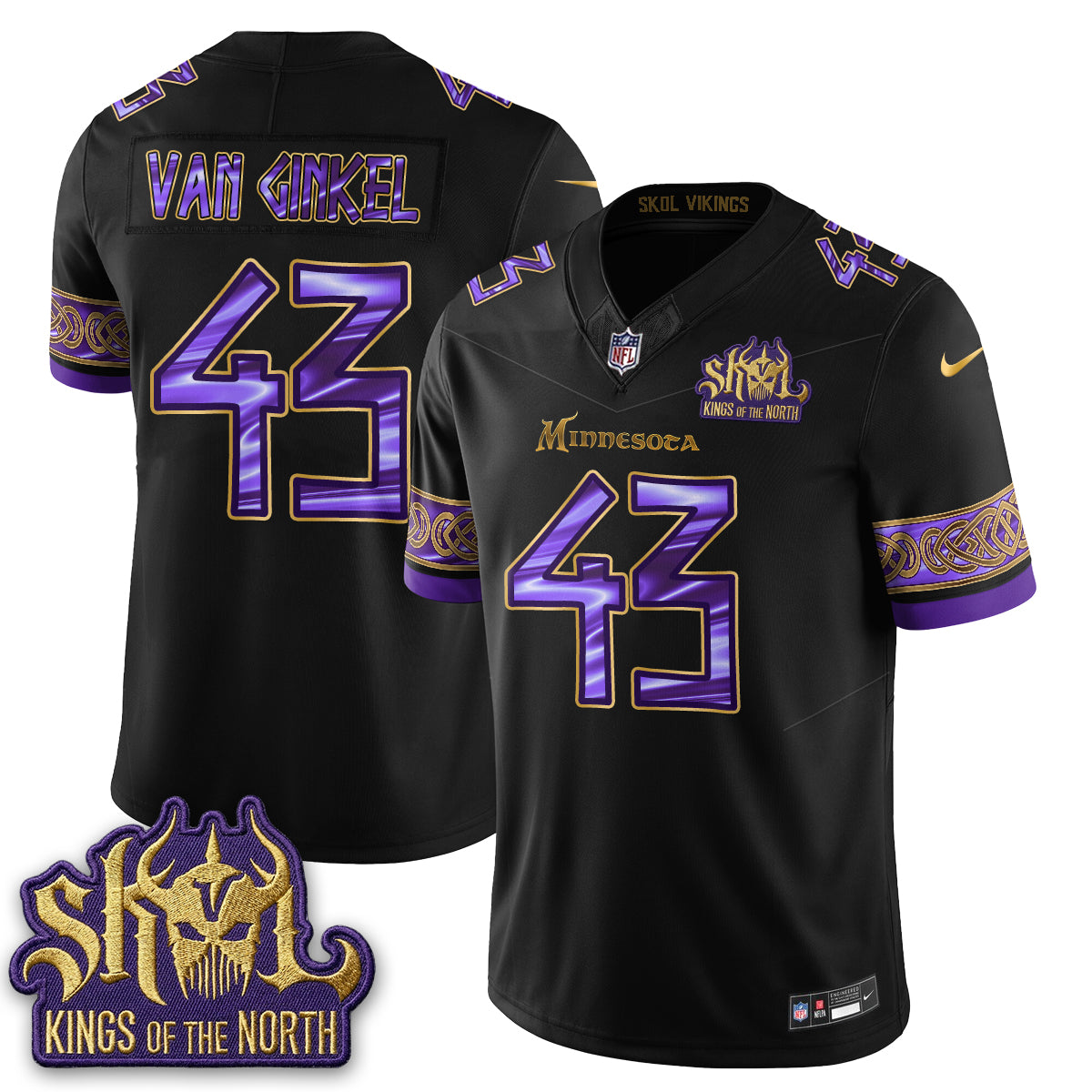 MIN Fangear Edition Warrior Skol Patch Vikings Font Vapor Jersey - Stitched