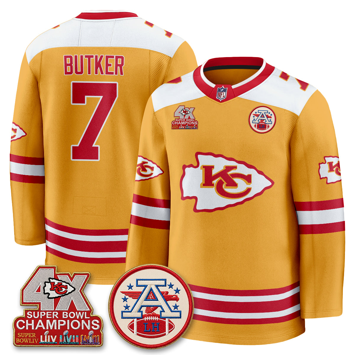 Kansas City Chiefs 4X Champs Edition Hockey Jersey - Stitched