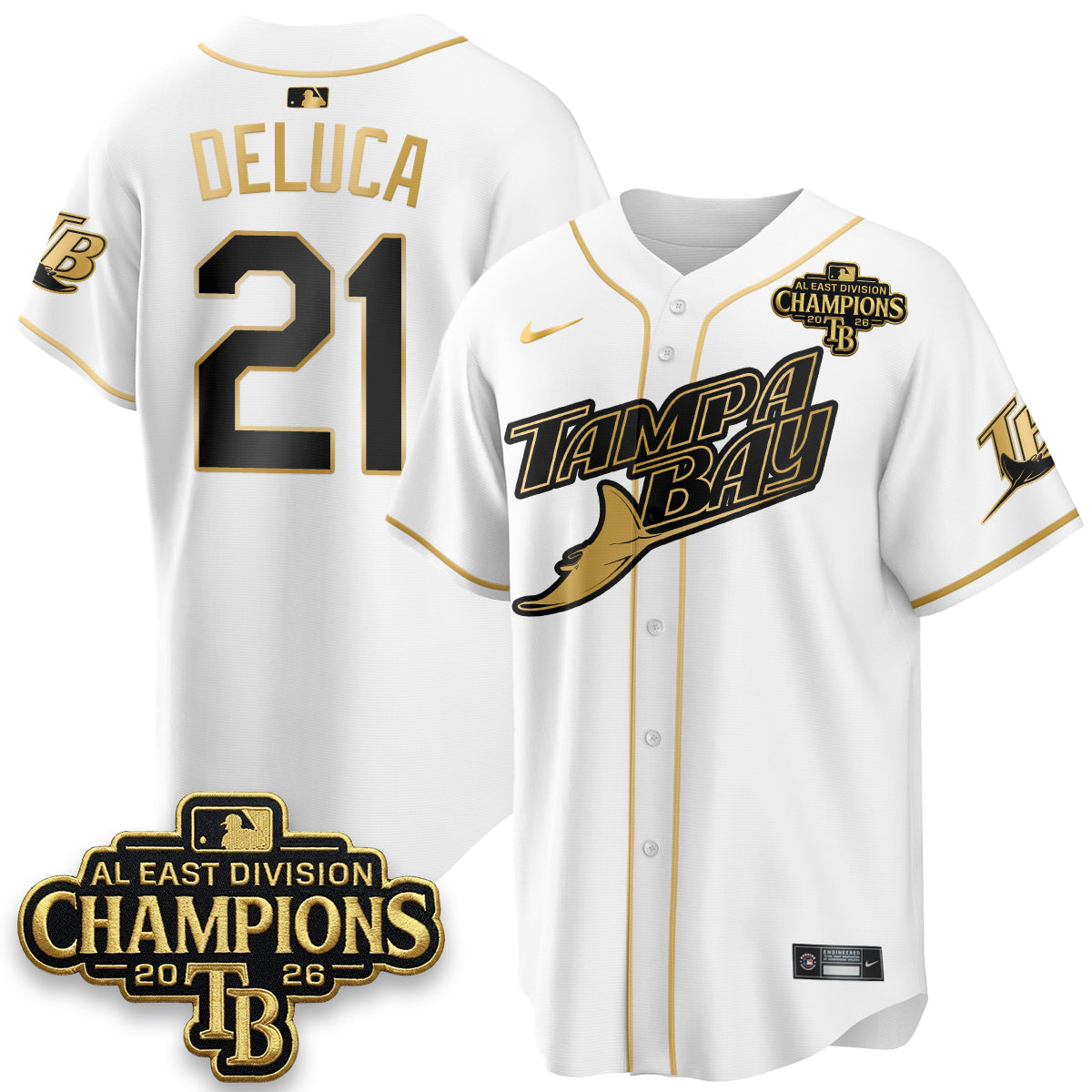 Tampa Bay Rays 2026 AL East Champs Gold Edition Vapor Jersey - Stitched