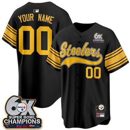 Pittsburgh Steelers 6X Champs Throwback Baseball Vapor Custom Jersey - Stitched
