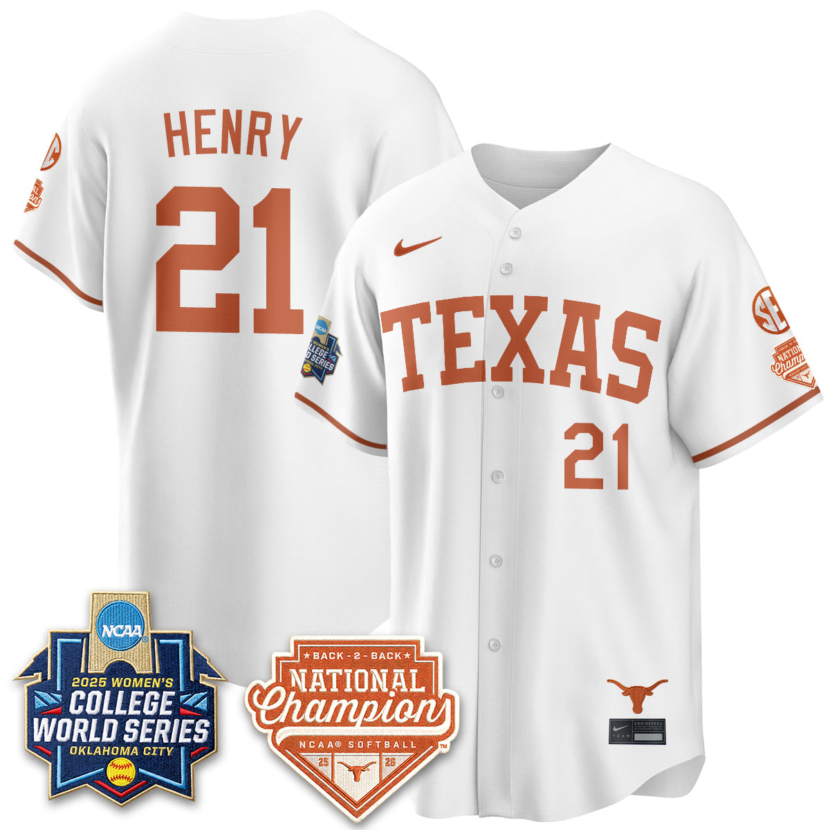 Texas Longhorns Softball 2026 World Series (WCWS) Vapor Premier Limited Jersey - B2B Champs - All Stitched