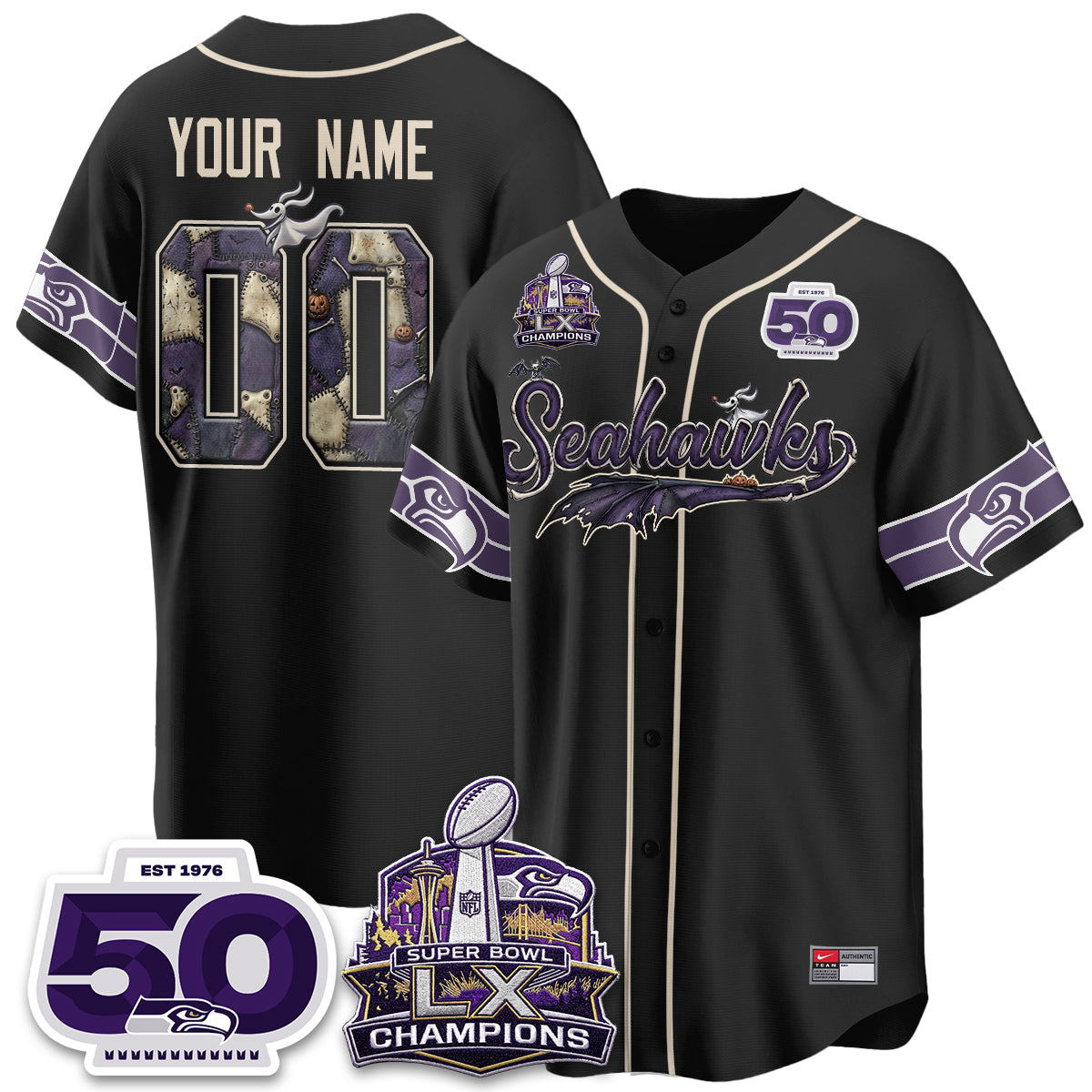Seattle Seahawks 2026 Nightmare Edition Vapor Custom Baseball Jersey - Stitched