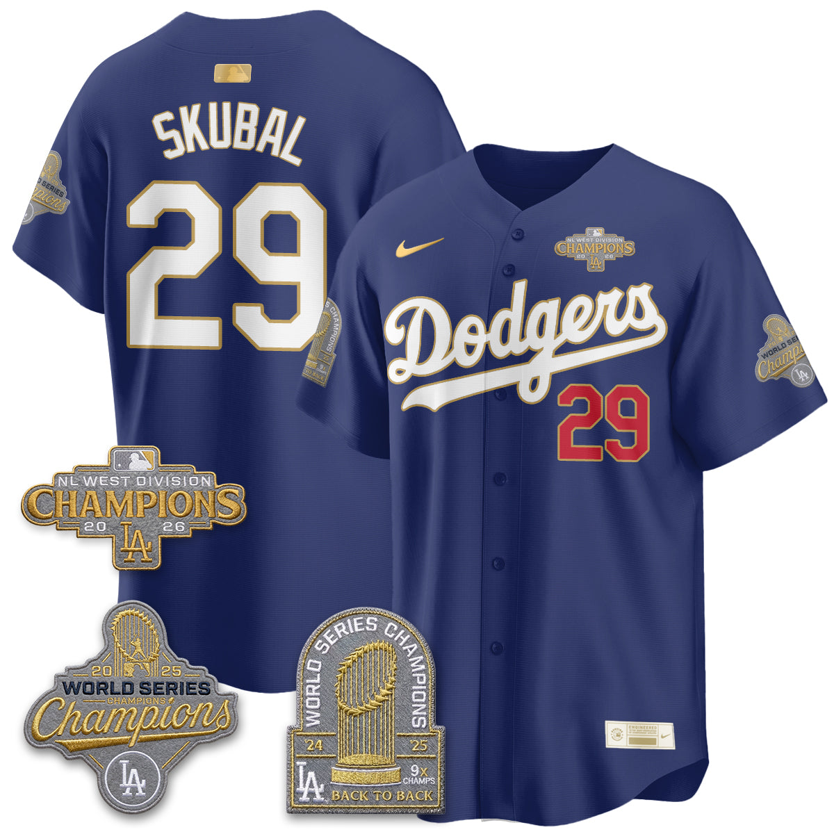 LAD 2026 NL West Champs Gold Vapor Jersey- Stitched