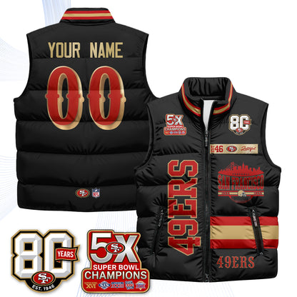 San Francisco 49ers Faithful to The Bay Custom Puffer Vest - Printed