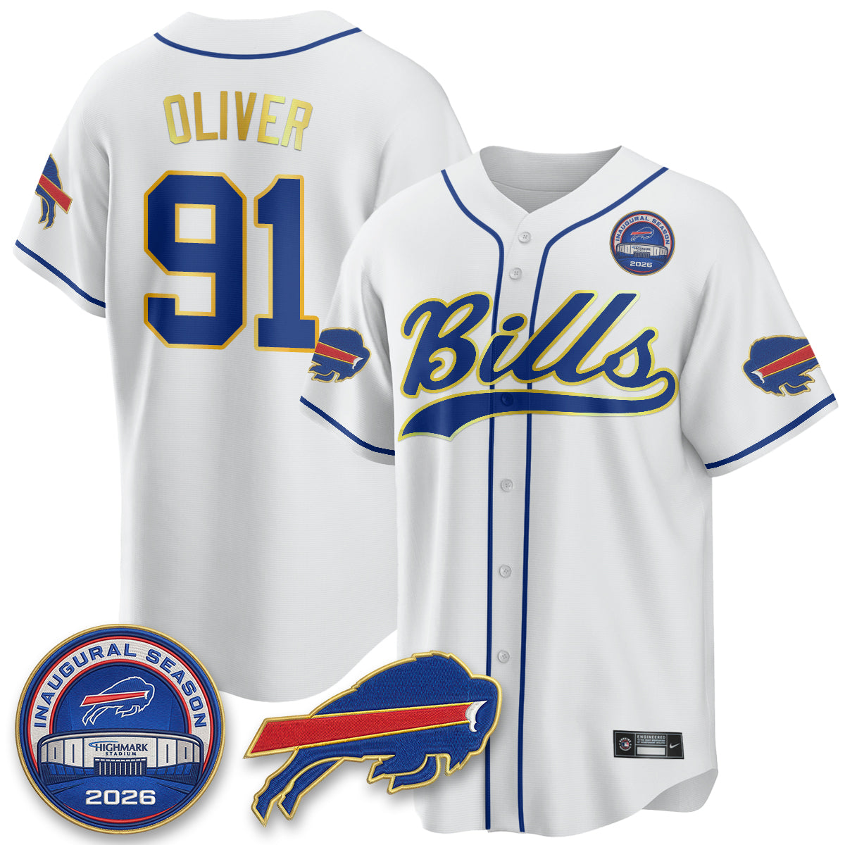 Buffalo Bills 2026 Gold Trim Baseball Edition Vapor Jersey - Stitched