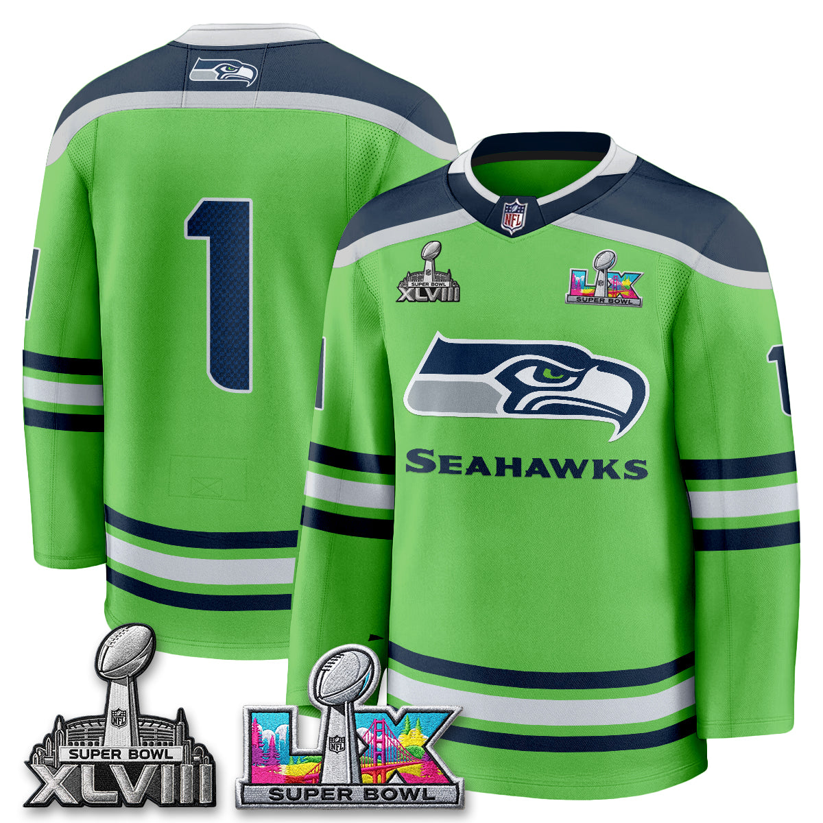 SEA 2X S.Bowl Champions Patch Hockey Jersey - Stitched