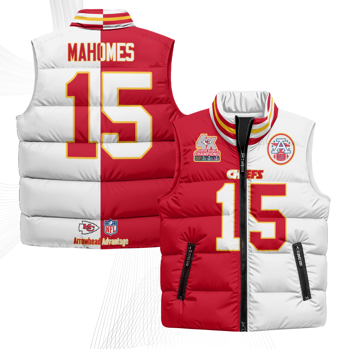 Kansas City Chiefs 4X Champs Gold Edition Puffer Vest - Printed