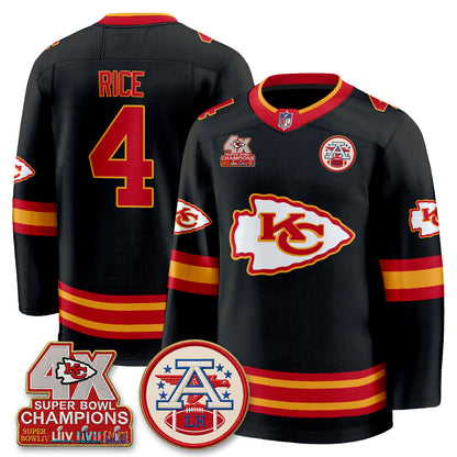 Kansas City Chiefs 4X Champs Edition Hockey Jersey - Stitched