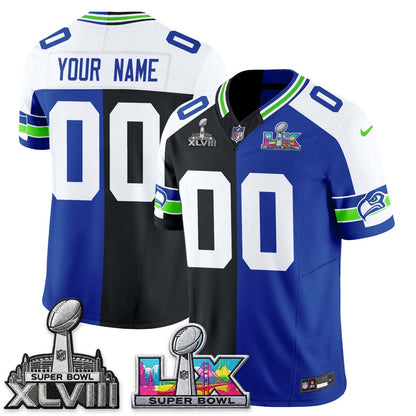 Seattle Seahawks Throwback 2 SB Patches Vapor Jersey - Stitched