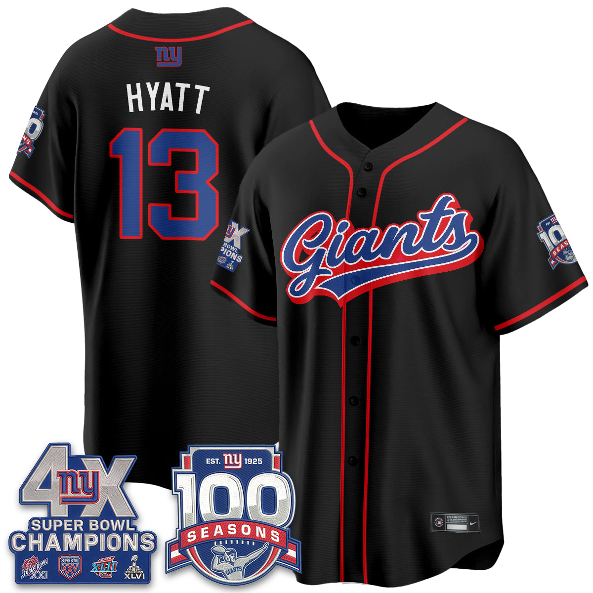 New York Giants 4X Champs & 100 Anniversary Vapor Baseball Jersey - Stitched