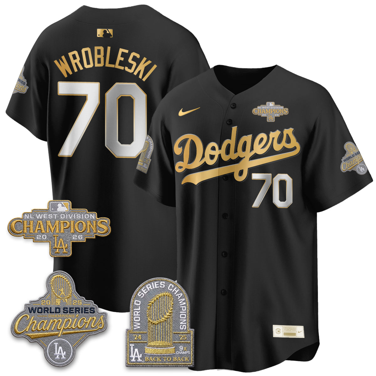 LAD 2026 NL West Champs Gold Vapor Jersey- Stitched