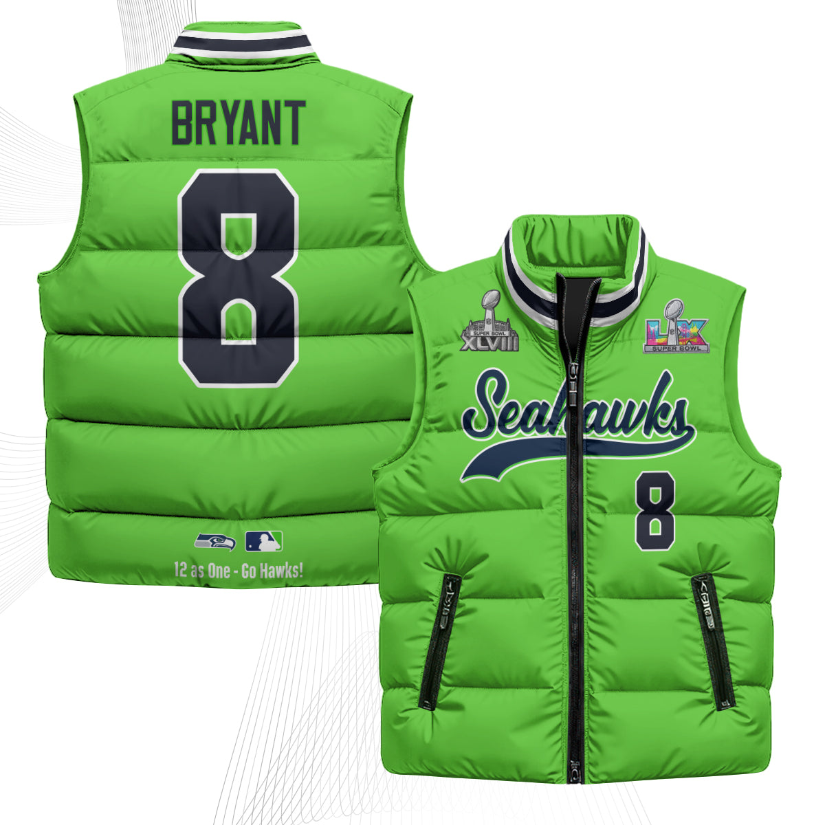 Seattle Seahawks S.Bowl Champs Puffer Vest - Printed
