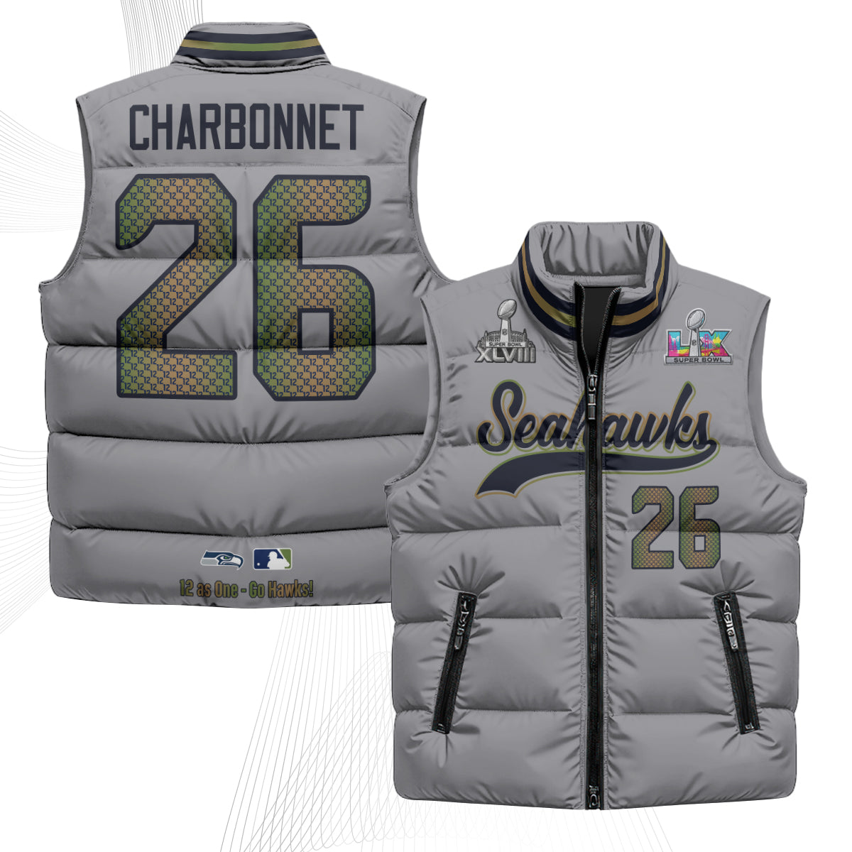Seattle Seahawks S.Bowl Champs Puffer Vest - Printed