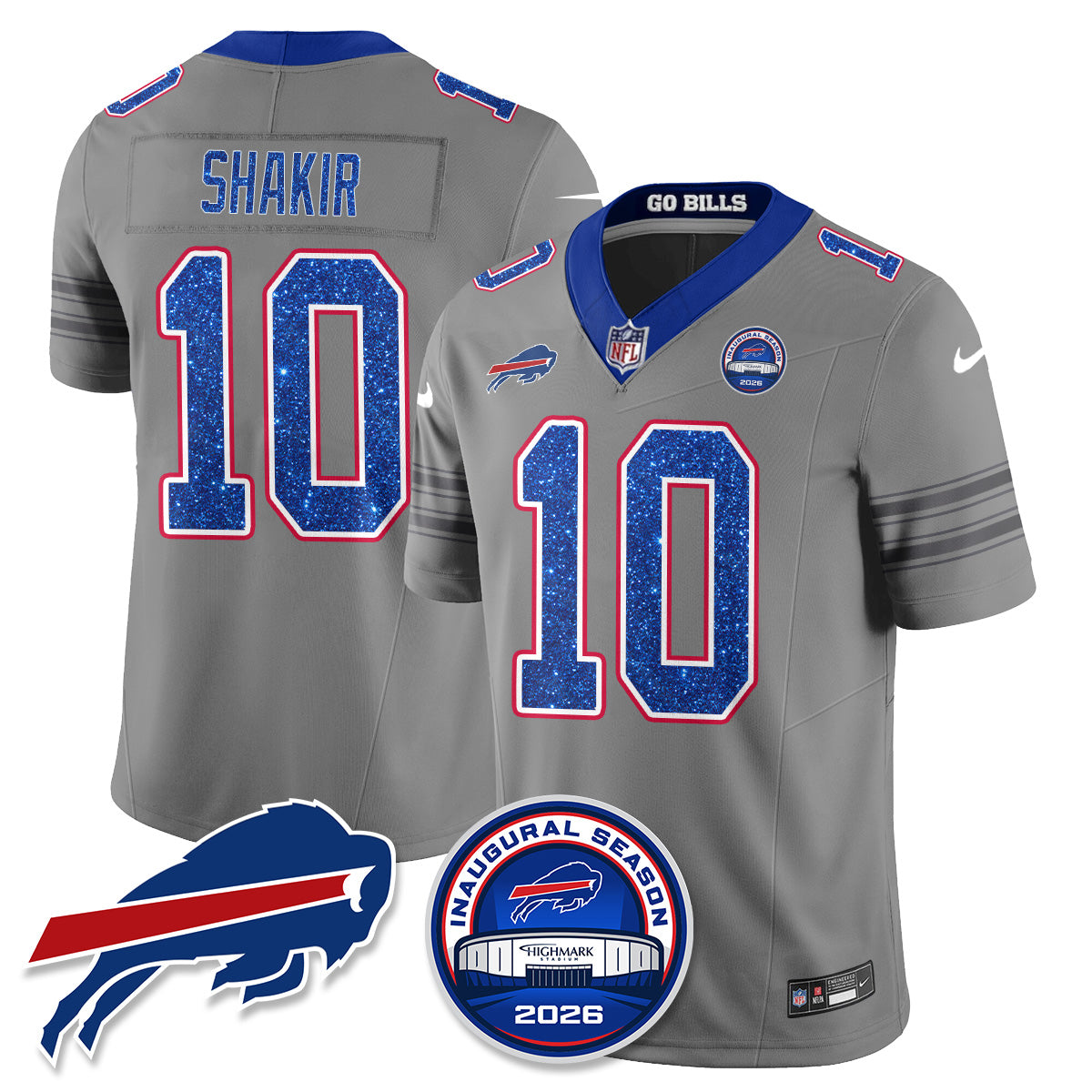 Buffalo Bills Gray Nickel City Glitter Edition Vapor Jersey - Stitched