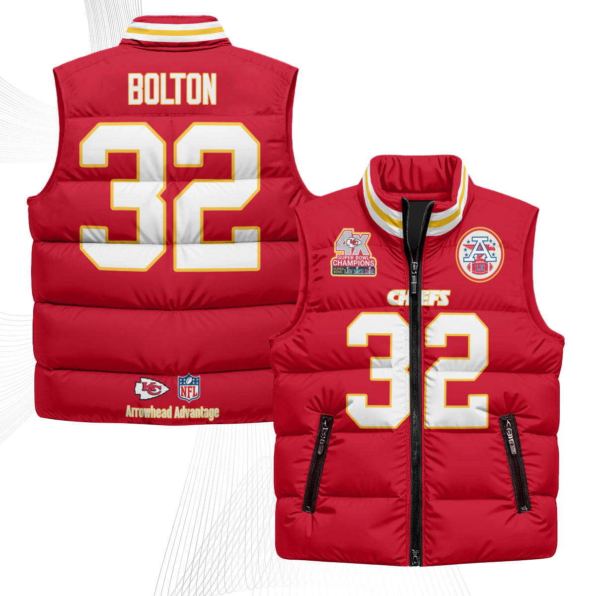 Kansas City Chiefs 4X Champs Gold Edition Puffer Vest - Printed