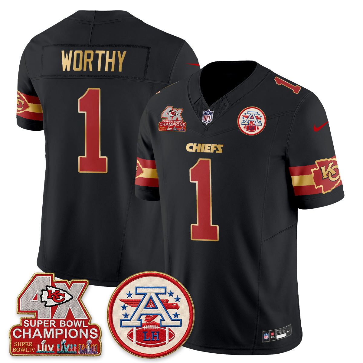 Kansas City Chiefs 4X Champs Gold Edition Vapor Jersey - Stitched
