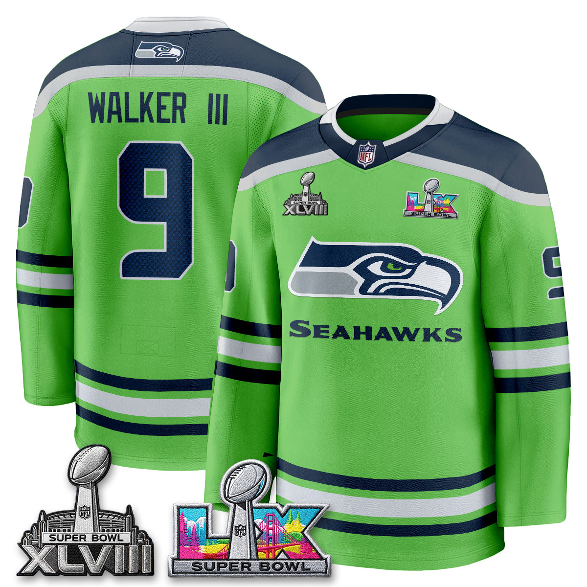 SEA 2X S.Bowl Champions Patch Hockey Jersey - Stitched