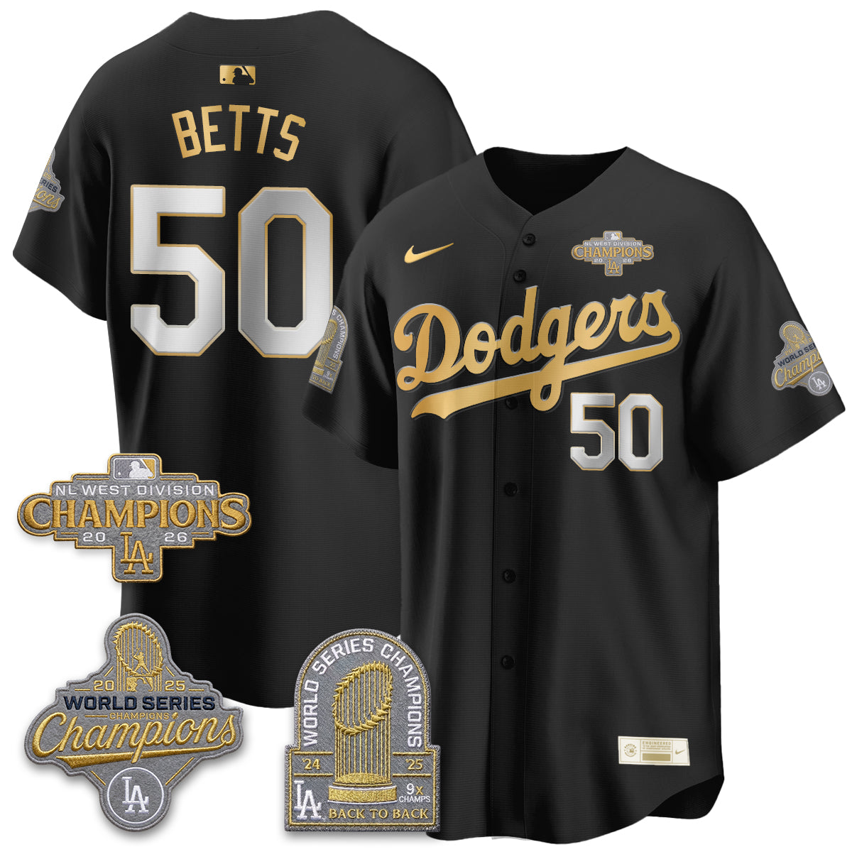 LAD 2026 NL West Champs Gold Vapor Jersey- Stitched