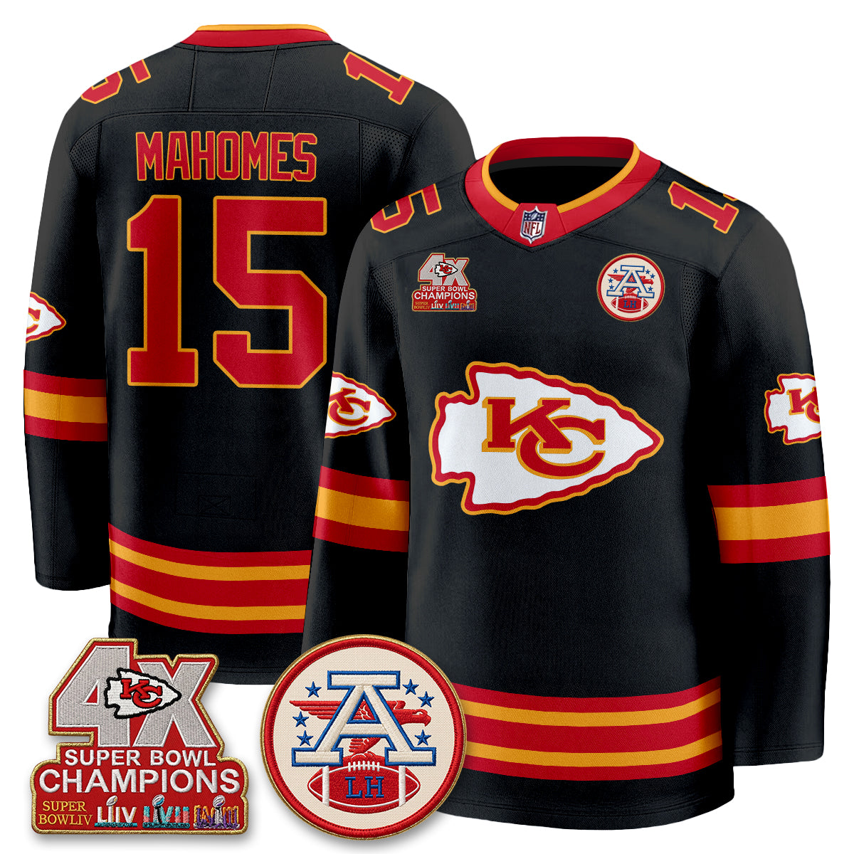 Kansas City Chiefs 4X Champs Edition Hockey Jersey - Stitched