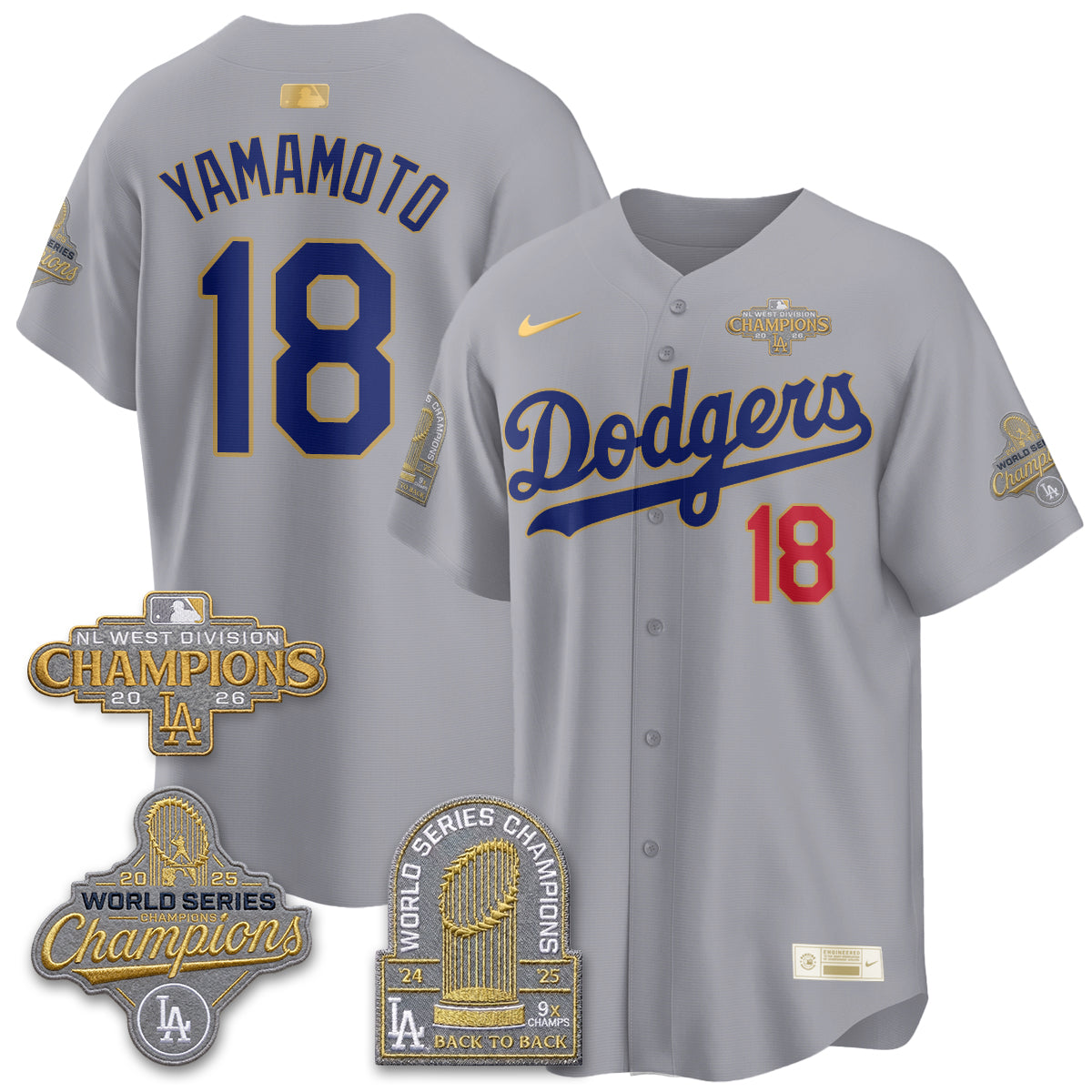 LAD 2026 NL West Champs Gold Vapor Jersey- Stitched