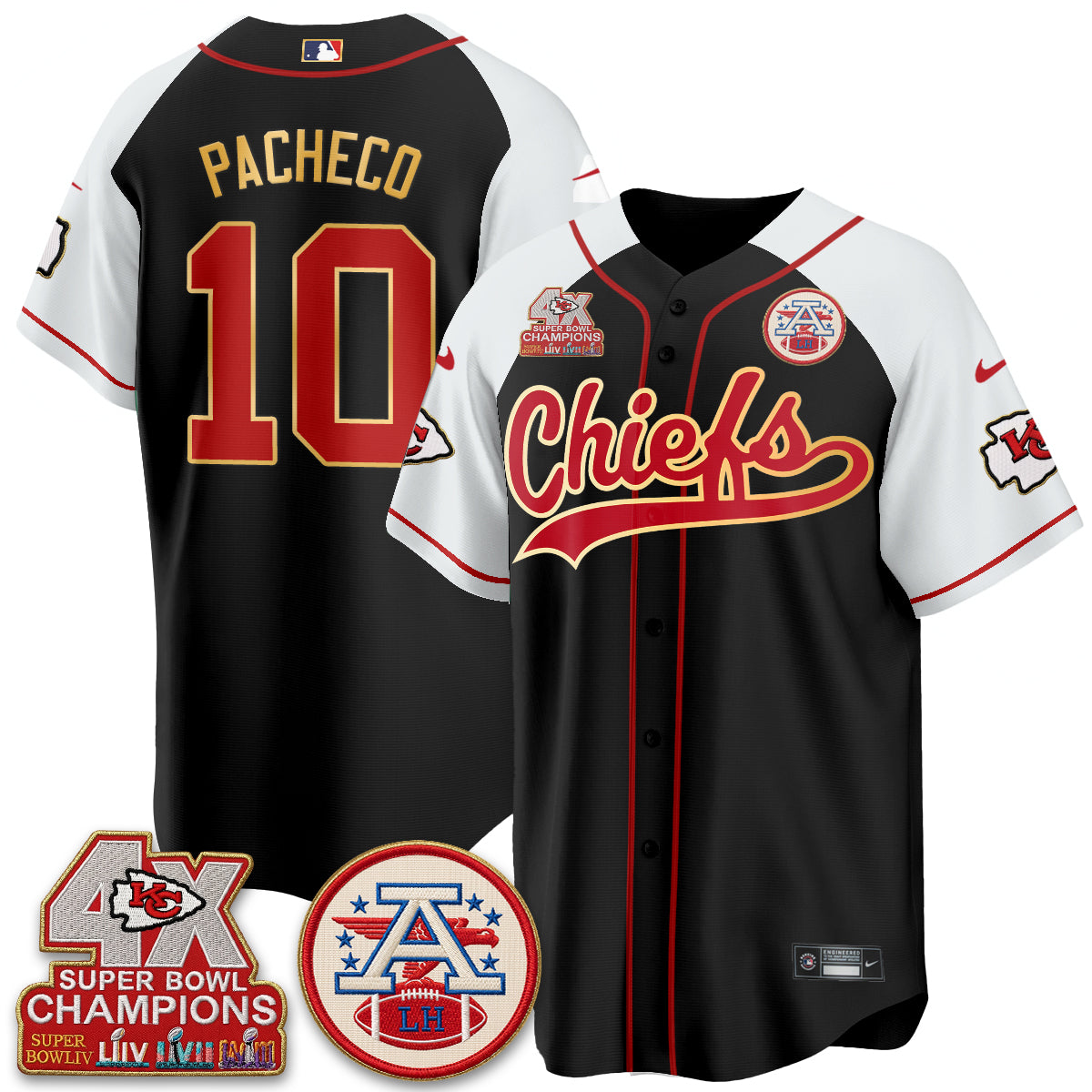 Kansas City Chiefs 4X Champs Gold Trim Edition Vapor Baseball Jersey - Stitched
