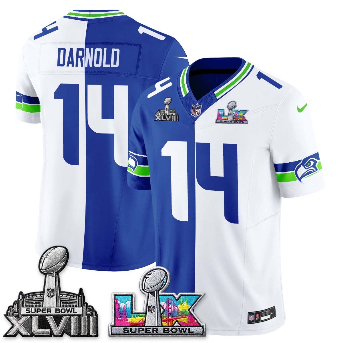 Seattle Seahawks Throwback 2 SB Patches Vapor Jersey - Stitched