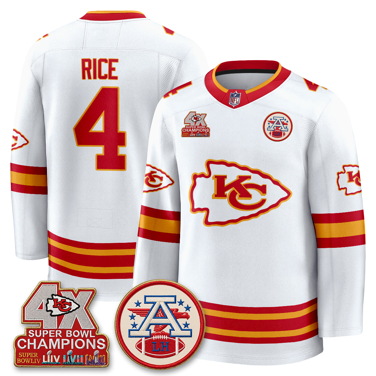 Kansas City Chiefs 4X Champs Edition Hockey Jersey - Stitched