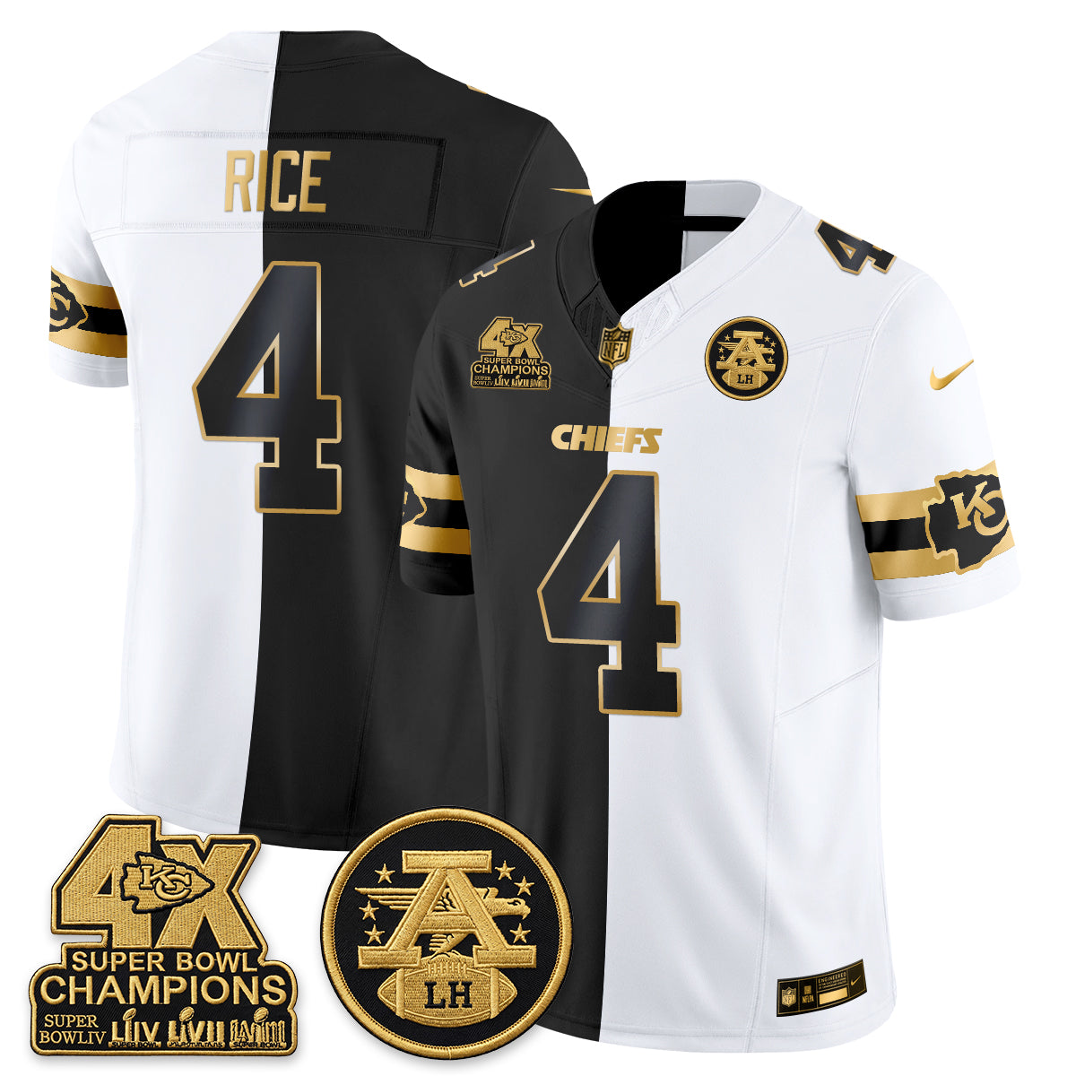 Kansas City Chiefs 4X Champs Gold Edition Vapor Jersey - Stitched