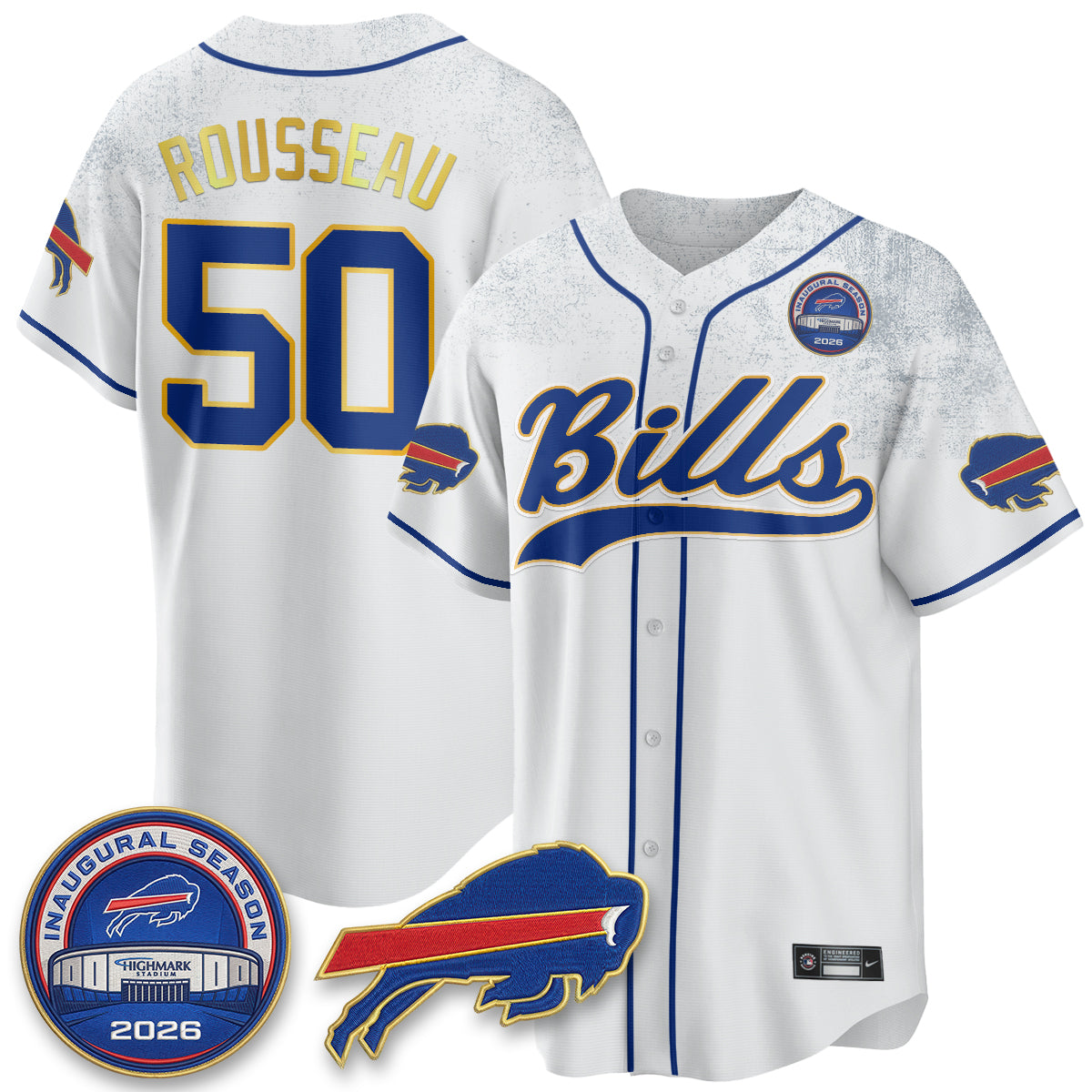 Buffalo Bills 2026 Gold Trim Baseball Edition Vapor Jersey - Stitched