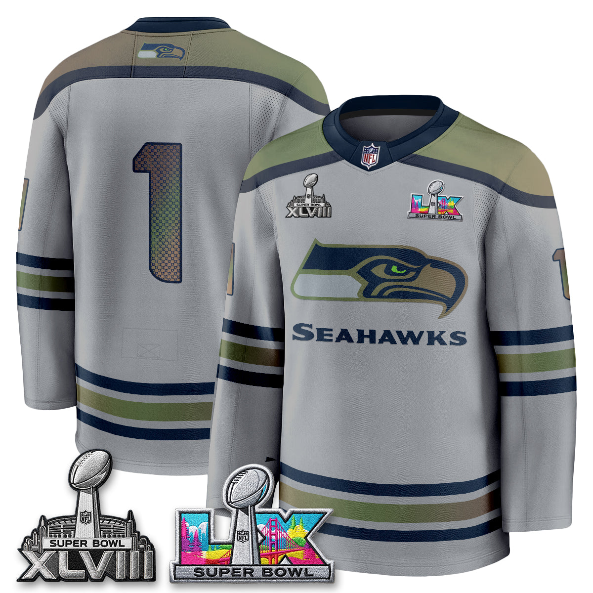 SEA 2X S.Bowl Champions Patch Hockey Jersey - Stitched