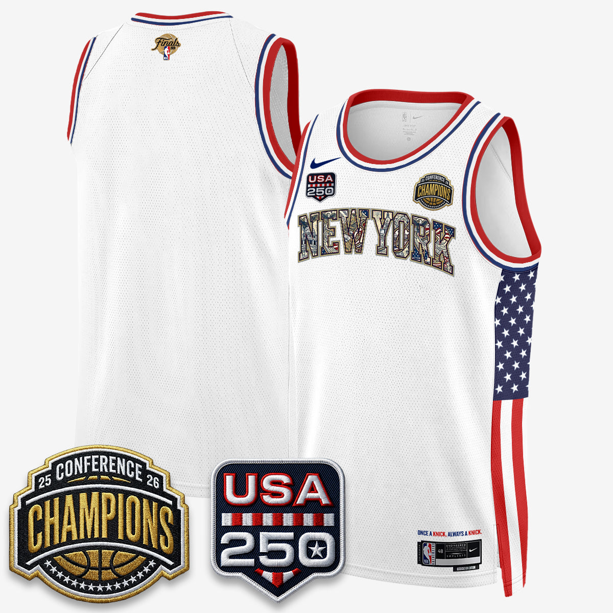 New York Knicks 2026 NBA Eastern Conference Champions x Fourth of July Vapor Jersey - Stitched