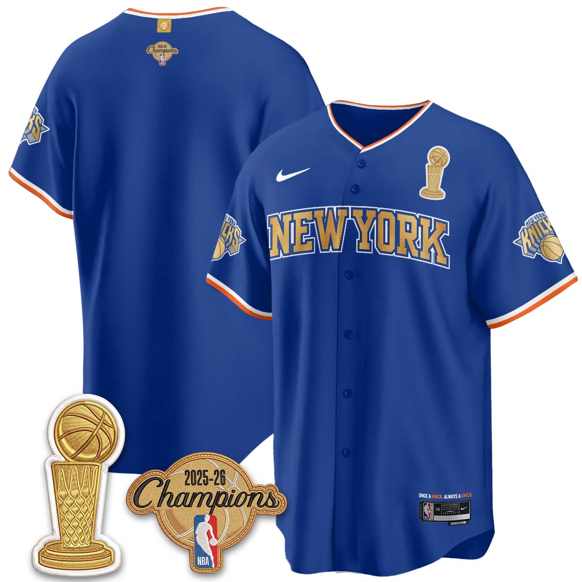 New York Knicks Champions Night Baseball Vapor Jersey - Stitched