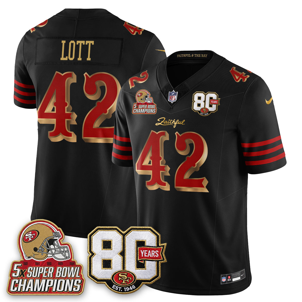 San Francisco 49ers 80 Years & 5X Champs Rivalries Vapor Jersey - Stitched