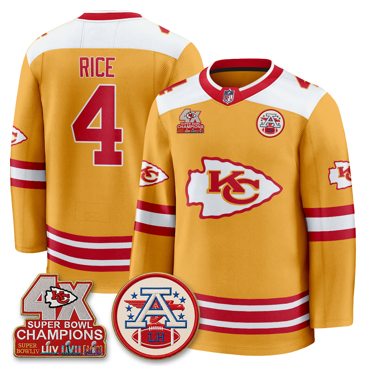 Kansas City Chiefs 4X Champs Edition Hockey Jersey - Stitched