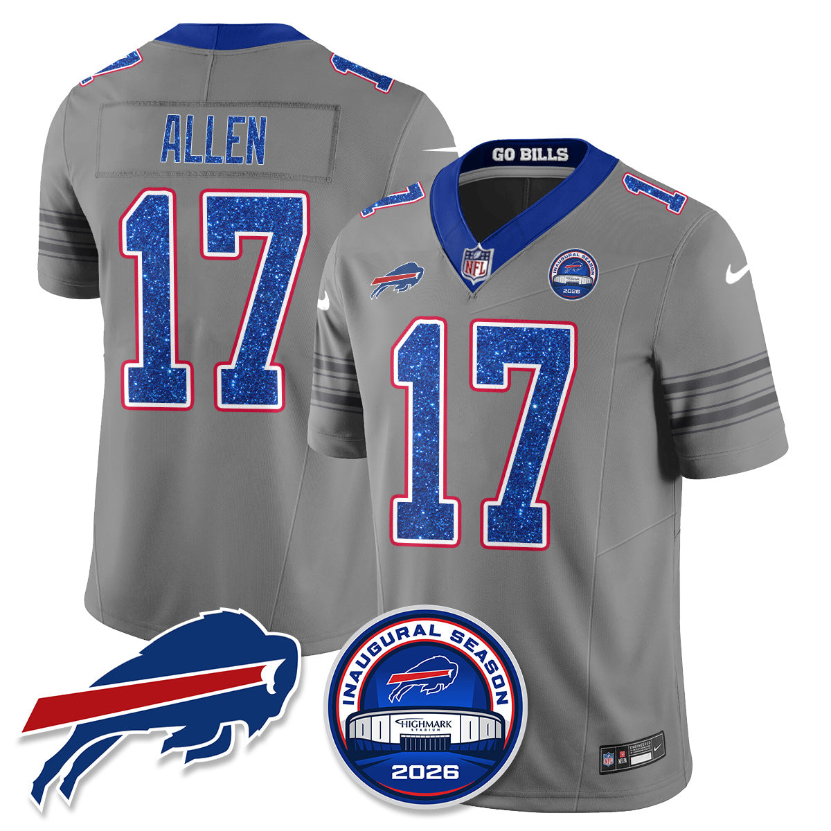 Buffalo Bills Gray Nickel City Glitter Edition Vapor Jersey - Stitched