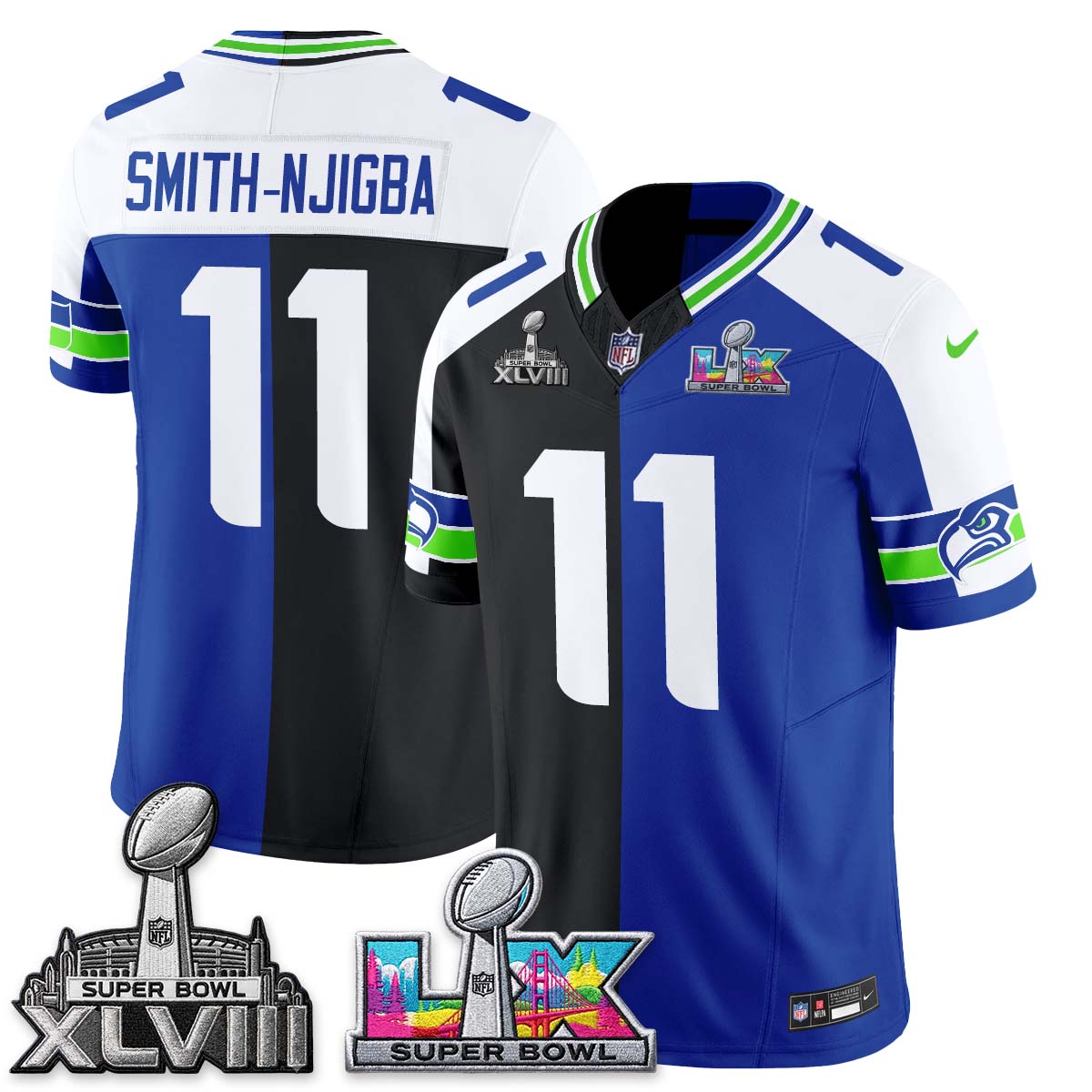 Seattle Seahawks Throwback 2 SB Patches Vapor Jersey - Stitched