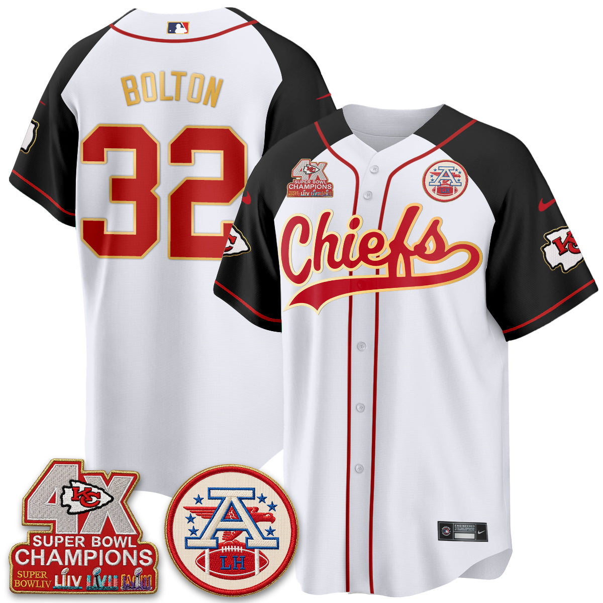 Kansas City Chiefs 4X Champs Gold Trim Edition Vapor Baseball Jersey - Stitched