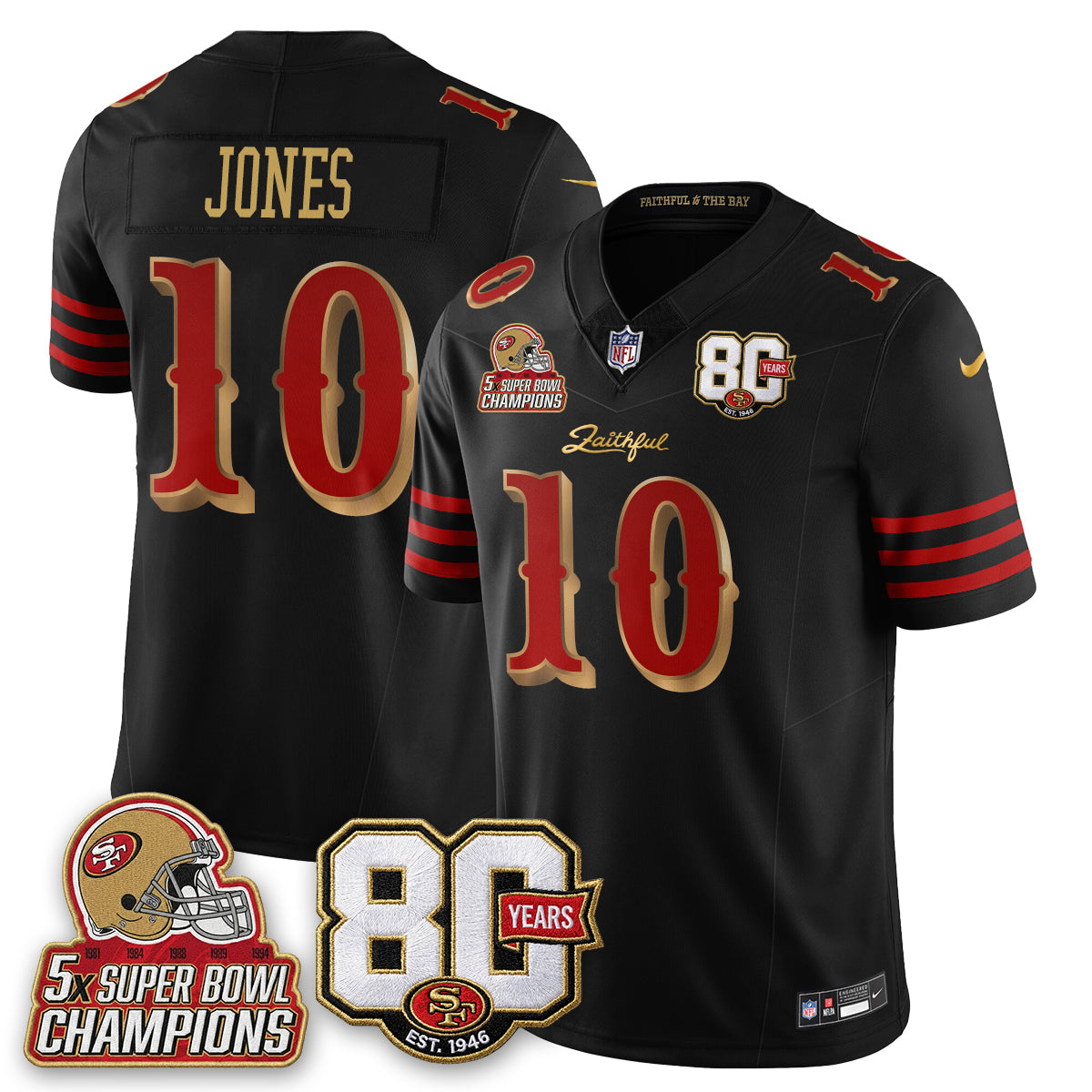 San Francisco 49ers 80 Years & 5X Champs Rivalries Vapor Jersey - Stitched