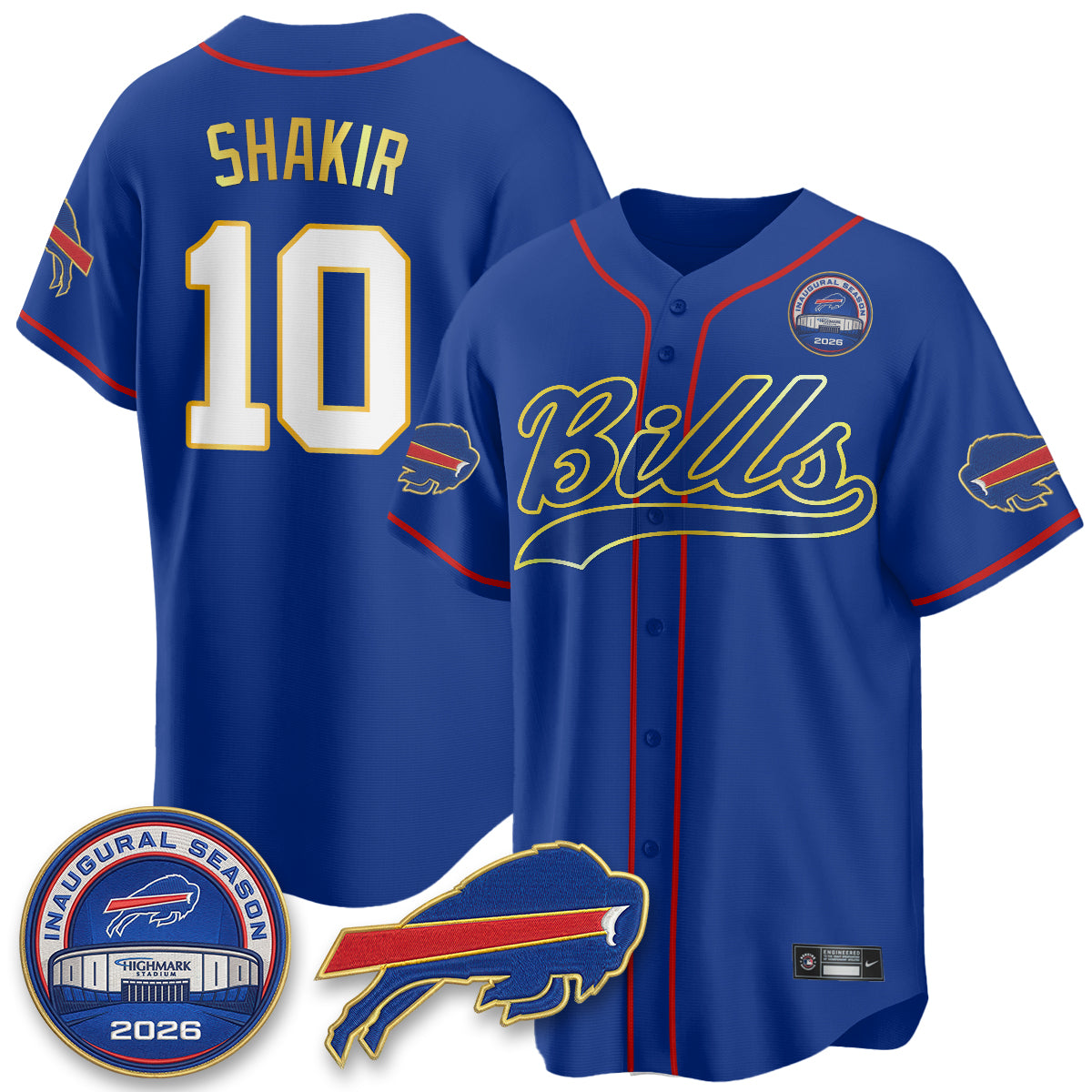 Buffalo Bills 2026 Gold Trim Baseball Edition Vapor Jersey - Stitched