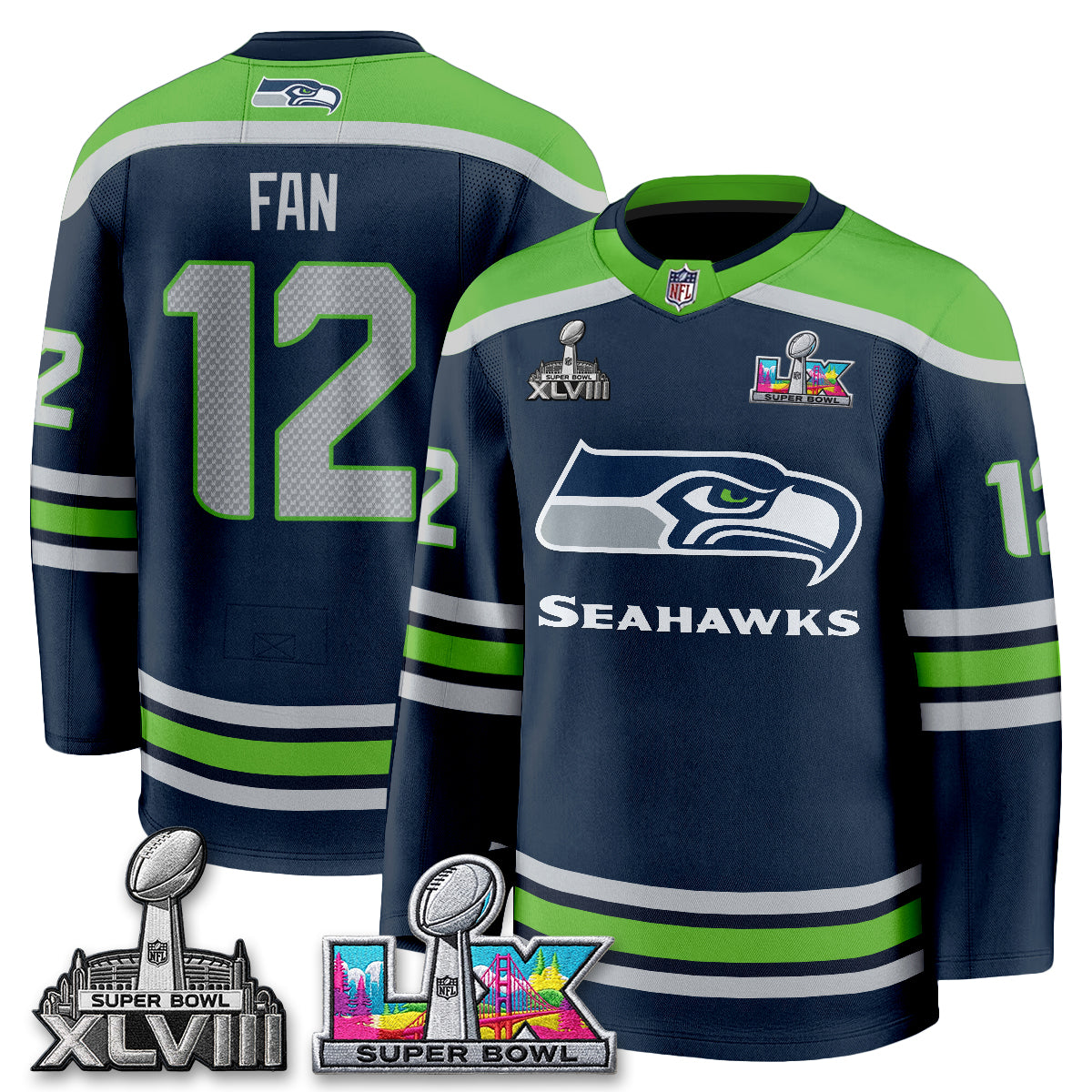 SEA 2X S.Bowl Champions Patch Hockey Jersey - Stitched