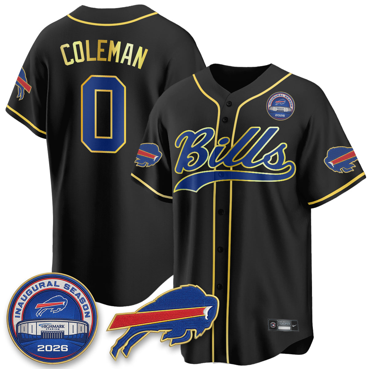Buffalo Bills 2026 Gold Trim Baseball Edition Vapor Jersey - Stitched