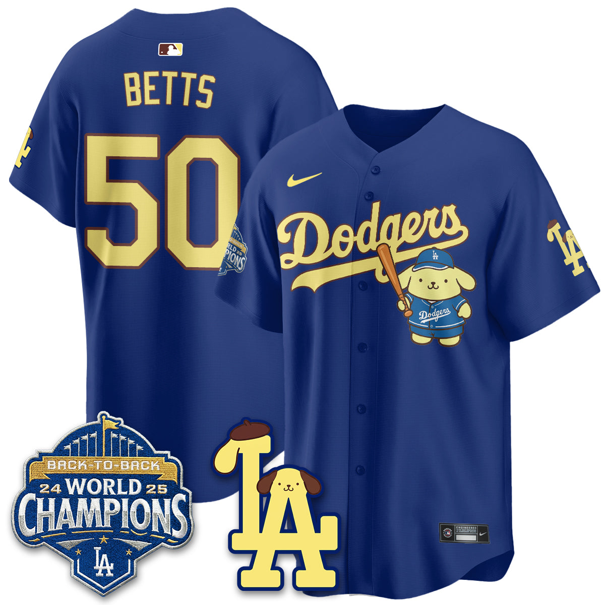 Los Angeles Dodgers Pompompurin Edition Vapor Jersey - Stitched